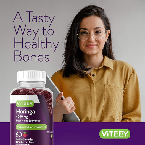 Moringa Gummies for Adults & Teens - 4000mg Moringa Leaf Extract, Vegan, Strawberry Flavored