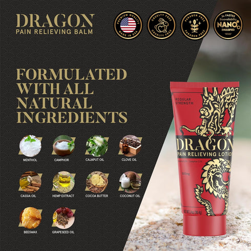 Dragon Pain Relieving Lotion, 3.4oz Regular Strength for Muscle and Joint Discomfort Relief, Quick Absorb