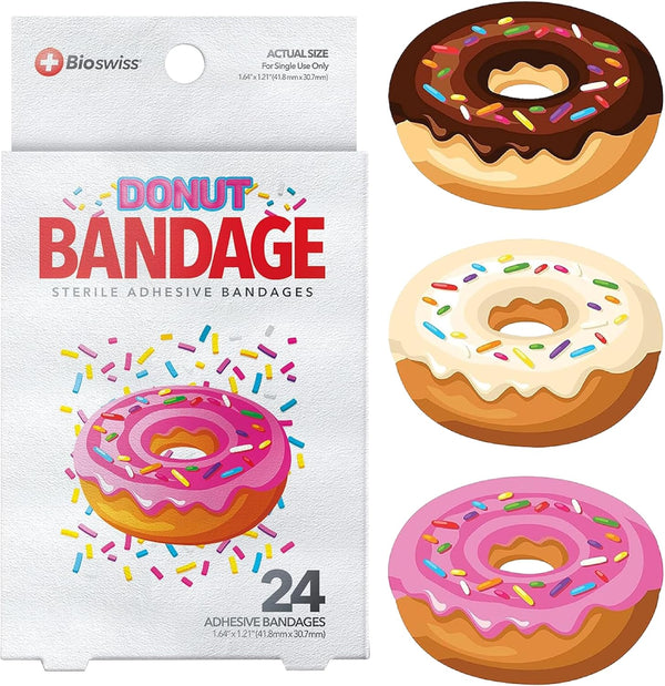 BioSwiss Bandages, Donut Shaped Self Adhesive Bandage, Latex Free, 24 Count, Fun First Aid Kit Supplies for Kids