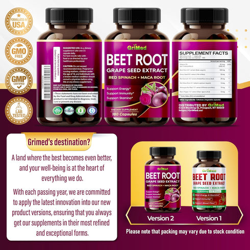 12,900mg Beet Root x12 Potency with Grape Seed Extract, Healthy Energy Supplement for Heart Support, 180 Count