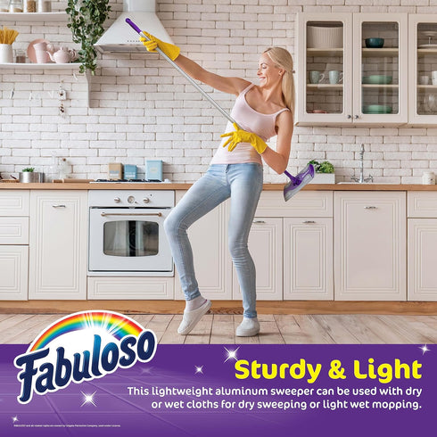 Fabuloso Dry and Wet Sweeper with 12 Dry Cleaning Pads, 2-in-1 Sweeping and Light Mopping, Lightweight, Purple