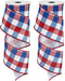 Whaline 2 Rolls 4th of July Wired Edge Plaids Ribbon Red Blue Plaids 2.5 Inch for Independence Day Gift Wrapping