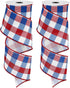 Whaline 2 Rolls 4th of July Wired Edge Plaids Ribbon Red Blue Plaids 2.5 Inch for Independence Day Gift Wrapping