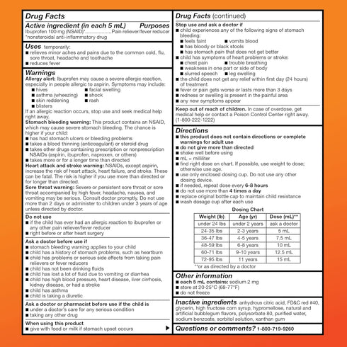 Amazon Basic Care Children's Ibuprofen Oral Suspension, 100 mg per 5 mL, Pain Reliever, 8 fl oz