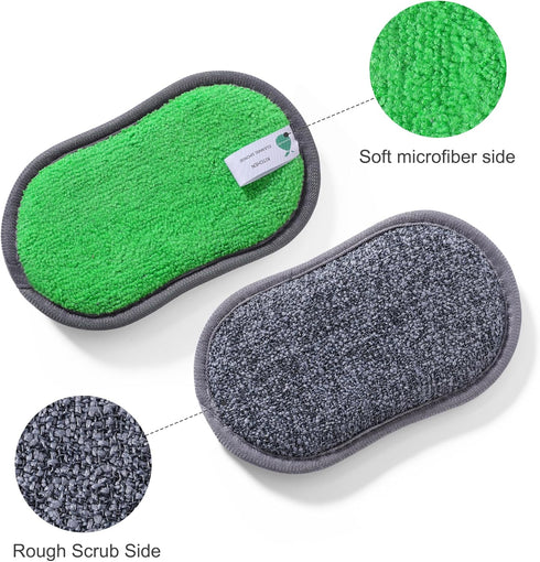 6 Pack Multi-Purpose Kitchen Sponges, Dual-Sided Microfiber Dish Scrubbers, Durable Reusable Cleaning Sponges