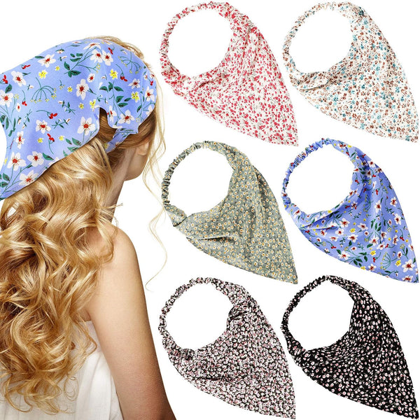 Syhood 6 Pcs Floral Bandanas for Women, Boho Daisy Hair Scarf Headband with Clip, Chiffon Summer Cottagecore (Retro