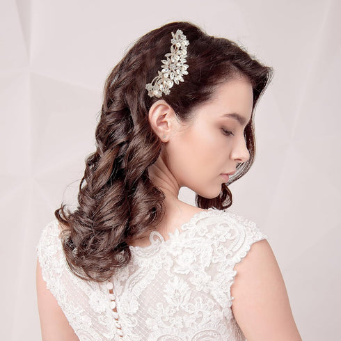 Rose Gold Wedding Hair Comb with Pearls and Crystals, Bridal Headpiece for Parties (Rose Gold)