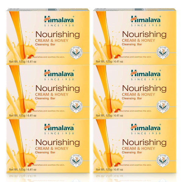 Himalaya Nourishing Cream & Honey Cleansing Bar, 4.41 oz, Face and Body Soap, 6 Pack for Soft Skin