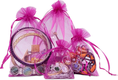 TheDisplayGuys 100-Pack 6x8 Hot Pink Sheer Organza Gift Bags with Drawstring, Jewelry Candy Treat Wedding Party Favors