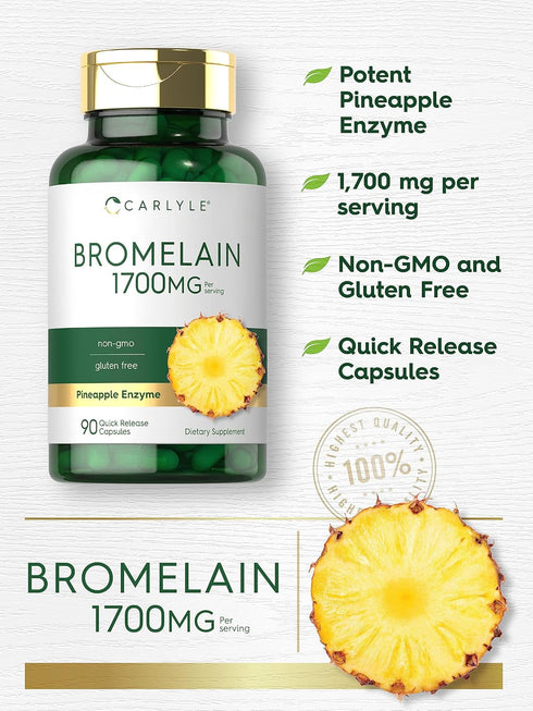 Carlyle Bromelain 1700 mg | 90 Capsules | Pineapple Enzyme Supplement | Gluten Free, Non-GMO
