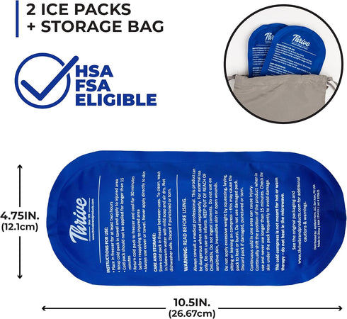 Thrive Reusable Ice Packs for Injuries, Pack of 2, Soft Flexible Gel Ice Packs for Pain Relief