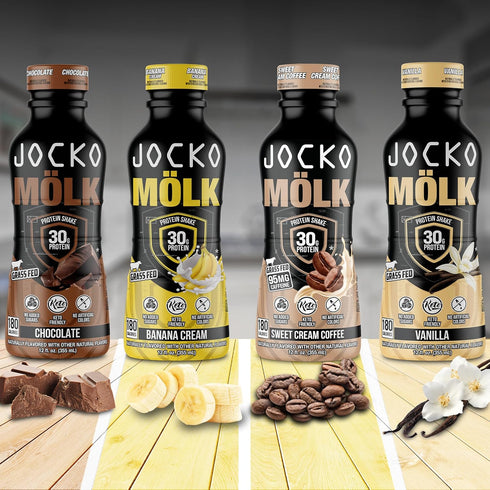 Jocko Moelk 30g Grass Fed Protein Shakes, Chocolate, 12 FL Oz, KETO Friendly, No Added Sugar