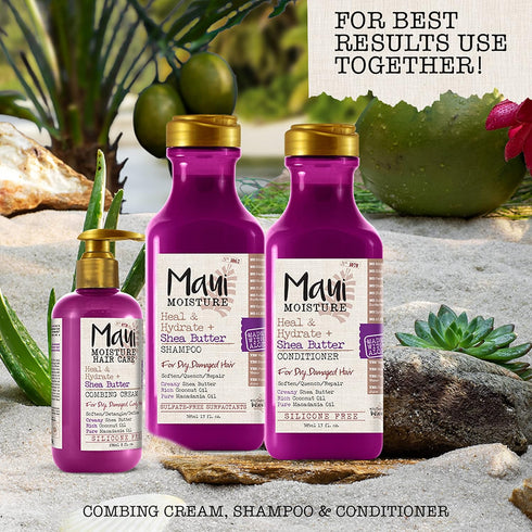Maui Moisture Heal & Hydrate Shampoo with Shea Butter, Coconut & Macadamia Oils for Curly Hair, 13 fl oz