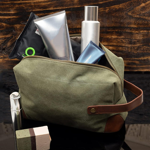 Vetelli Vintage Canvas Toiletry Bags, Waterproof Dopp Kits for Travel (Marco, Green)