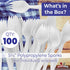 BPA-Free White Disposable Sporks 100 Pk, Recyclable Eco-Friendly Kid-Safe 2-in-1 Utensils for Large Meals
