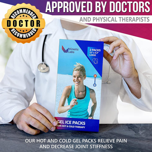 Kinetic Labs Reusable Gel Ice Packs for Injuries (2 Pack) - Flexible Hot Cold Packs 11" x 5.3" for Back, Neck, Knee,