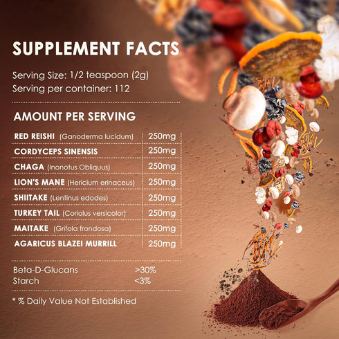 KIKI Green 8 Mushrooms Powder Extract - Mushroom Supplement Blend for Focus & Energy - 8 oz, Add to Coffee & Smoothie