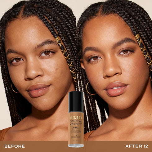 Milani Conceal + Perfect 2-in-1 Foundation + Concealer, Spiced Almond, Waterproof, Under Eye Corrector