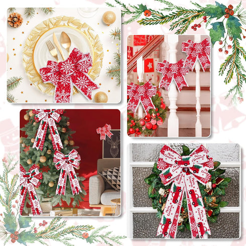 AnyDesign 24 Yards Christmas Wired Edge Ribbon, Red White Xmas Snowflake Truck Fabric Craft Ribbon for Gift Wrapping, 4