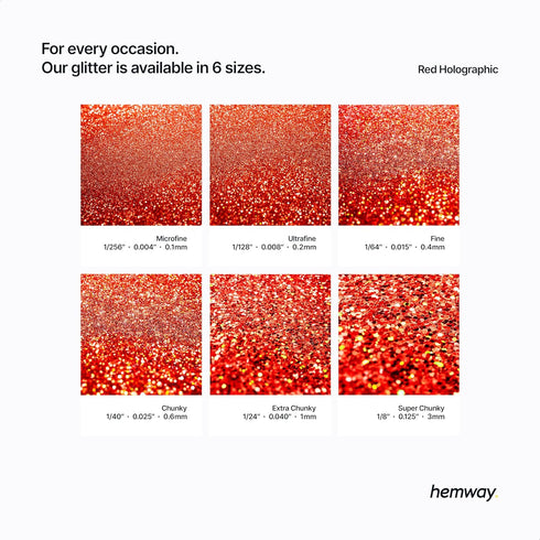 Hemway Premium Ultra Sparkle Glitter - Multi Purpose Metallic Flake for Arts, Crafts, Nails, Red Holographic