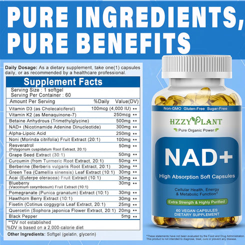 HZZYPLANT Immune 2 NAD+ Supplement, High Absorption NAD Supplements for Women for Cellular Energy Focus Health, NAD