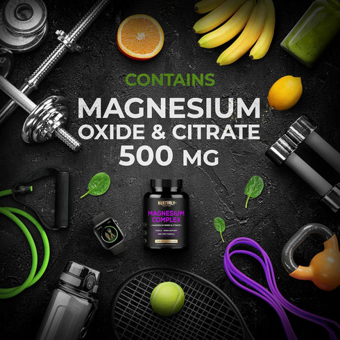 Magnesium Citrate & Oxide 500mg Complex Supplement - High Absorption for Bone Density, Muscles, Energy - 120 Vegan