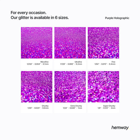 Hemway Premium Ultra Sparkle Purple Holographic Glitter - Multi Purpose Metallic Flake for Arts Crafts Nails Cosmetics