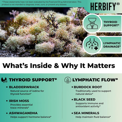 Immune 2 Oz, HERBIFY Sea Moss Multimineral Liquid Complex Thyroid Supplement with Irish Sea Moss - Lymphatic Drainage