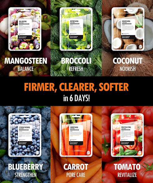 FARMSKIN Superfood Salad Sheet Mask Set of 6 - Face Mask Sheets with MangoSteen, Broccoli, and More