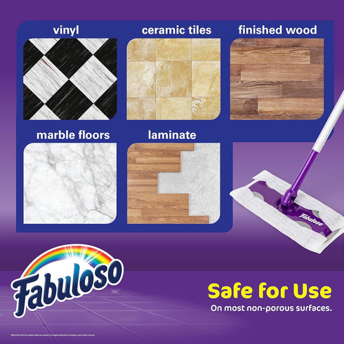 Fabuloso Dry and Wet Sweeper with 12 Dry Cleaning Pads, 2-in-1 Sweeping and Light Mopping, Lightweight, Purple