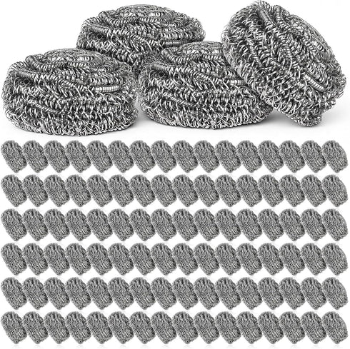 SHENLIU 100 Pieces Steel Wool Scrubber, 15 Gram Metal Scourers Stainless Steel Scrubber