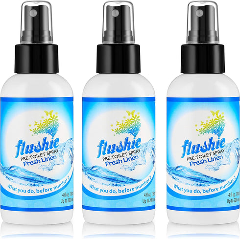 Flushie Pre-Toilet Spray for Poop - Travel Size Toiletries Bathroom Deodorizer, 4oz (Linen, 2 Pack)