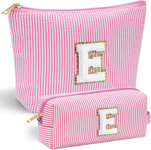 Personalized Makeup Bag for Women - Monogram Travel Toiletry Bag, Birthday Gifts for Her, Pink Initial E