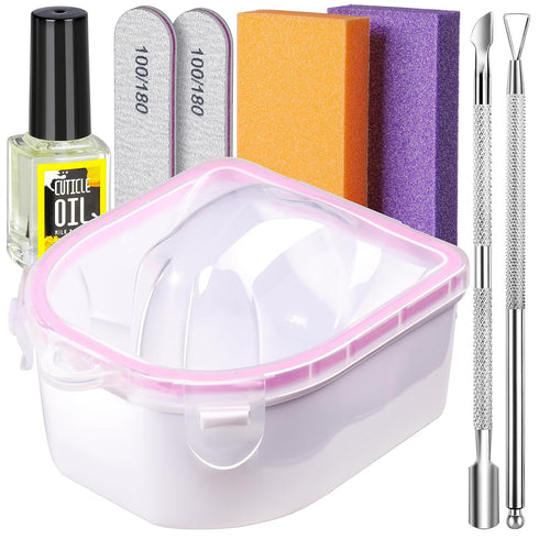 Teenitor Nail Soaking Bowl, Gel Polish Dip Powder Remover, Manicure Tools, Cuticle Remover, Nail Brush, Pusher