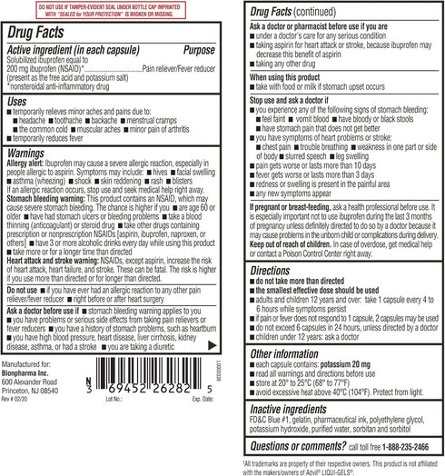 Mini Ibuprofen 200 Mg Softgels, Pain Reliever/Fever Reducer (NSAID), Made in USA, 240 Count
