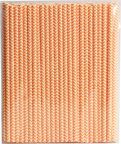 Webake 100 Pack Chevron Paper Straws, 7.75 Inch Disposable Biodegradable Straws, Orange Striped