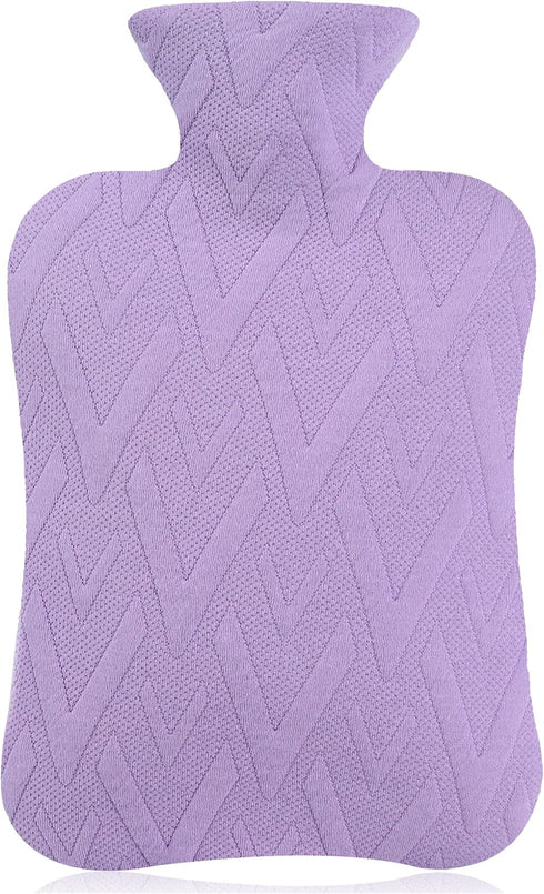 Samply Hot Water Bottle with Cover, 2L for Hot and Cold Compress, Neck and Shoulder Pain Relief, Light Purple