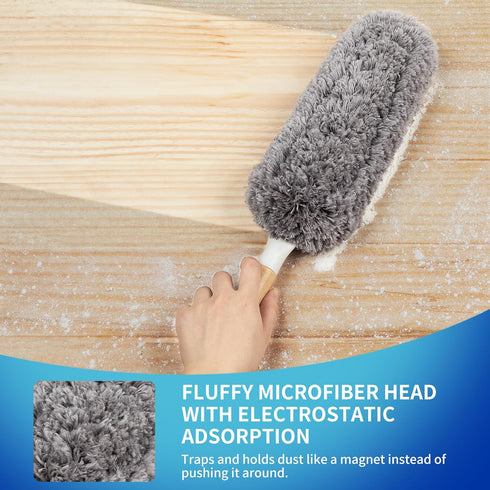 MR.SIGA Lint Free Microfiber Duster, Washable Reusable with Bamboo Handle, Replaceable Head for Household Cleaning