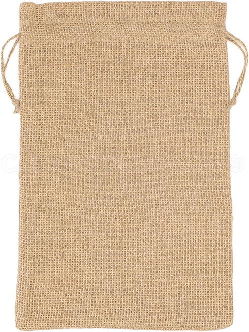 CleverDelights 8" x 12" Burlap Bags - 5 Pack, Jute Drawstring Sacks