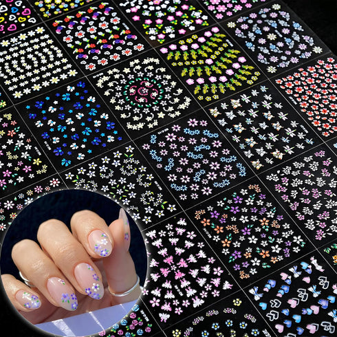 30 Sheets Flower Nail Art Stickers, Colorful 3D Self Adhesive Daisy Floral Decals for Women and Girls