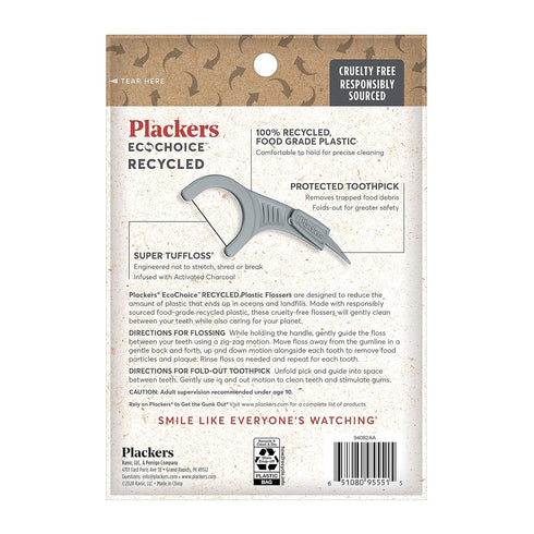 Plackers Ecochoice Activated Charcoal Recycled Dental Flossers - 90 Count (Pack of 4)
