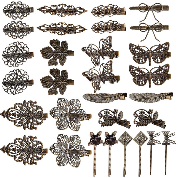 inSowni 30 Pack Small Cute Decorative Bronze Metal Hair Clips, Vintage Alligator Barrettes for Women Girls