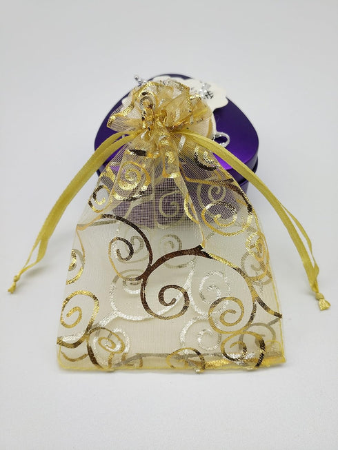 100pcs Sheer Organza Favor Bags, Rattan Print Gift Bags for Wedding Baby Shower, 3x4 inch, Gold