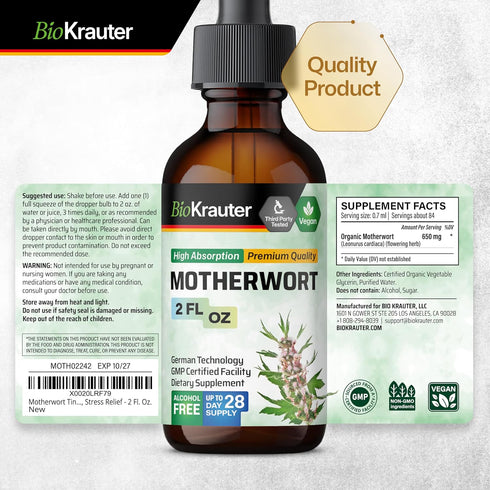MAUWE HERBS Motherwort Tincture - Organic Herbal Extract for Women’s Health, Promote Calm, Vegan Drops 2 Fl.Oz.