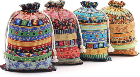 SumDirect 20 Pcs Egyptian Ethnic Style Linen Burlap Bags, 6x8 Inches, Reusable Drawstring Cotton Candy Bags for Wedding