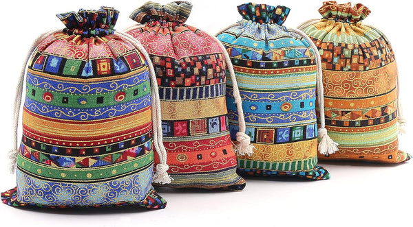 SumDirect 20 Pcs Egyptian Ethnic Style Linen Burlap Bags, 6x8 Inches, Reusable Drawstring Cotton Candy Bags for Wedding