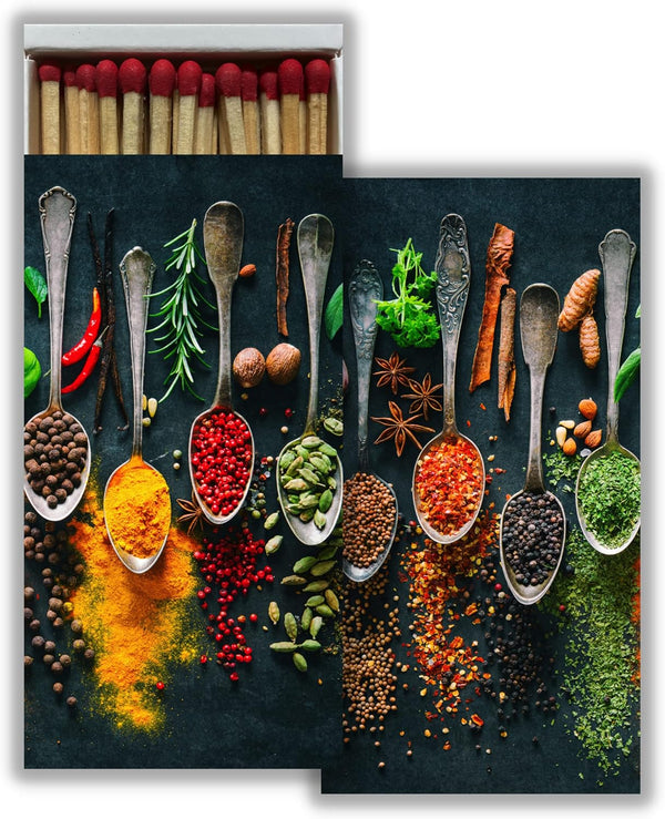 Box & Bean Herbs and Spices Decorative Matchboxes with Wooden Matches -