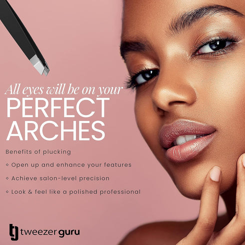 Tweezer Guru Tweezers for Women - Slant Pointed Precision Tweezers for Eyebrows & Ingrown Hair Removal (Pink)