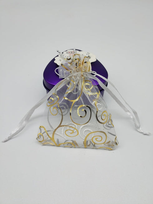 100pcs Sheer Organza Favor Bags, Rattan Print Gift Bags for Wedding Baby Shower, 3x4 inch, White