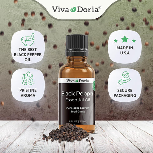 Viva Doria 100% Pure Black Pepper Essential Oil, Undiluted, Food Grade, 30 mL (1 Fluid Ounce